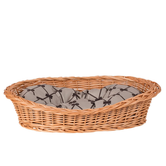 Enovia Natural Wicker Dog Bed With Grey Cushion, 60x43 cm