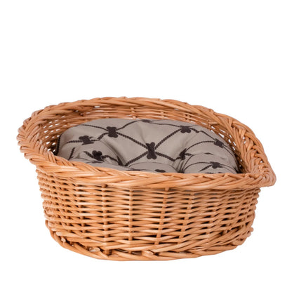 Enovia Natural Wicker Dog Bed With Grey Cushion, 60x43 cm