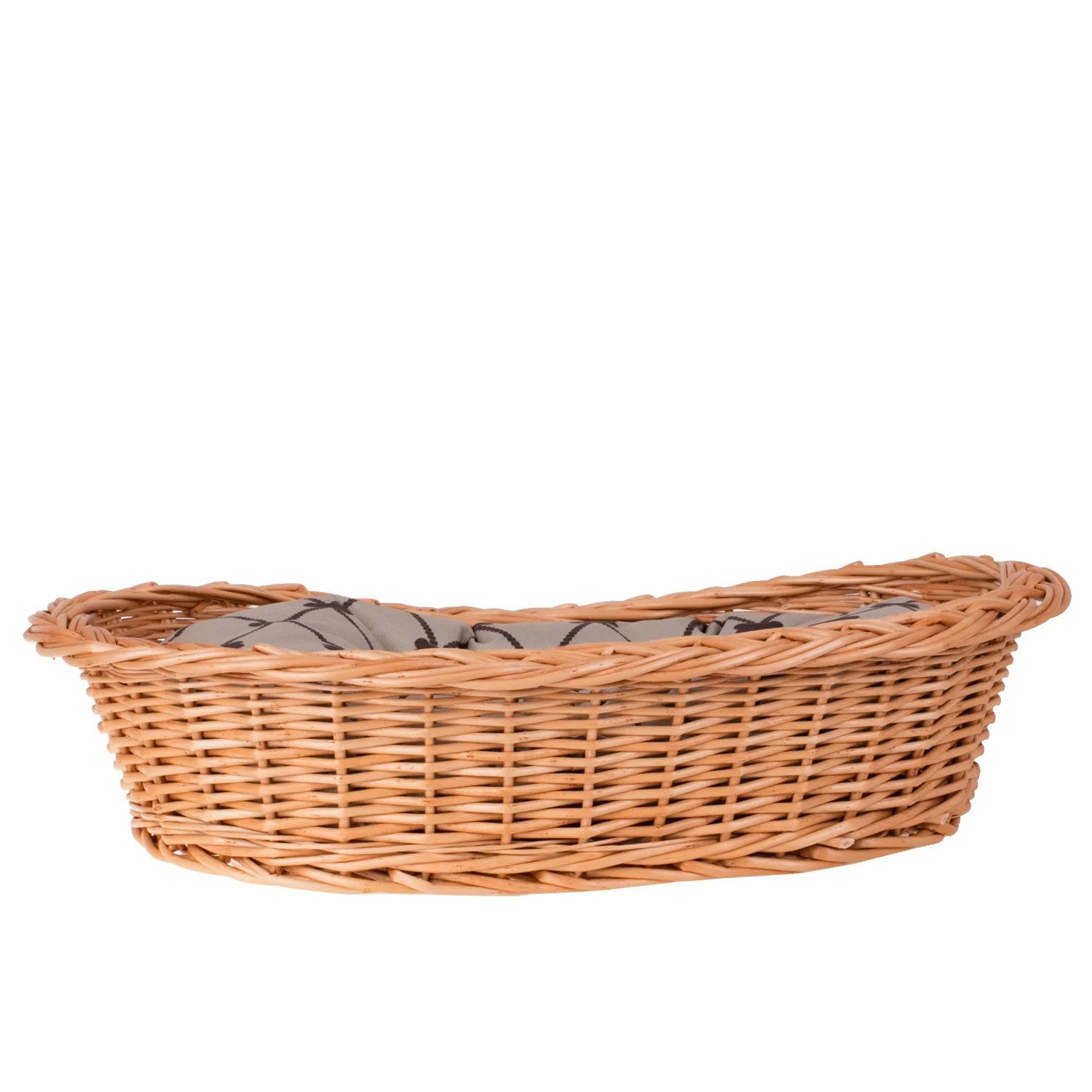 Enovia Natural Wicker Dog Bed With Grey Cushion, 60x43 cm