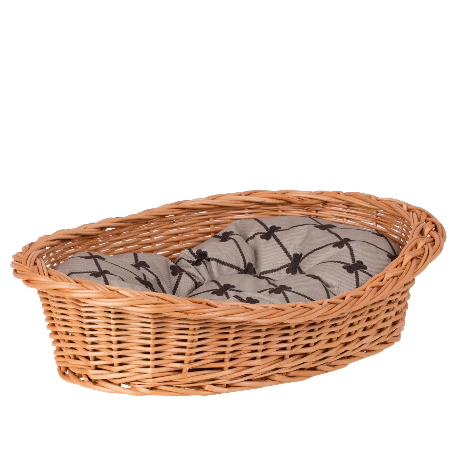 Enovia Natural Wicker Dog Bed With Grey Cushion, 60x43 cm