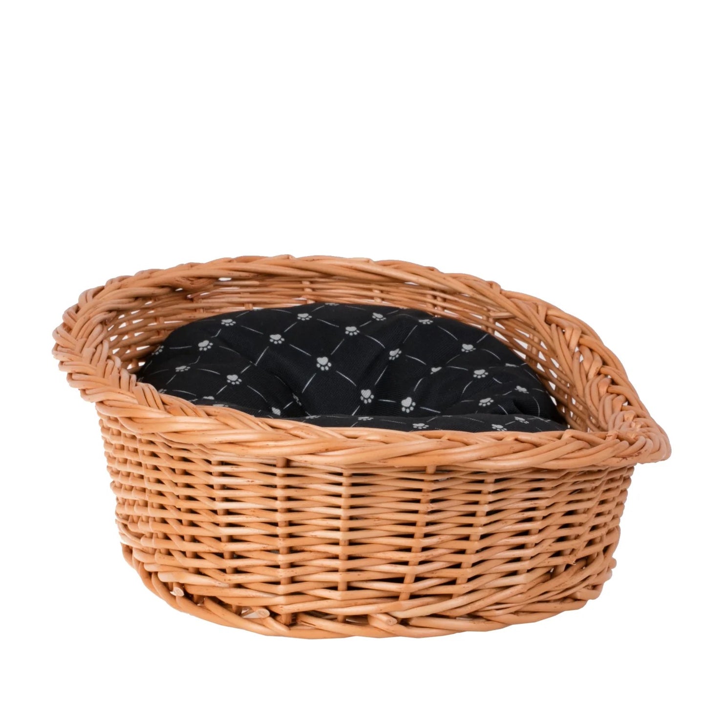 Enovia Natural Wicker Dog Bed With Black Cushion, 60x43 cm