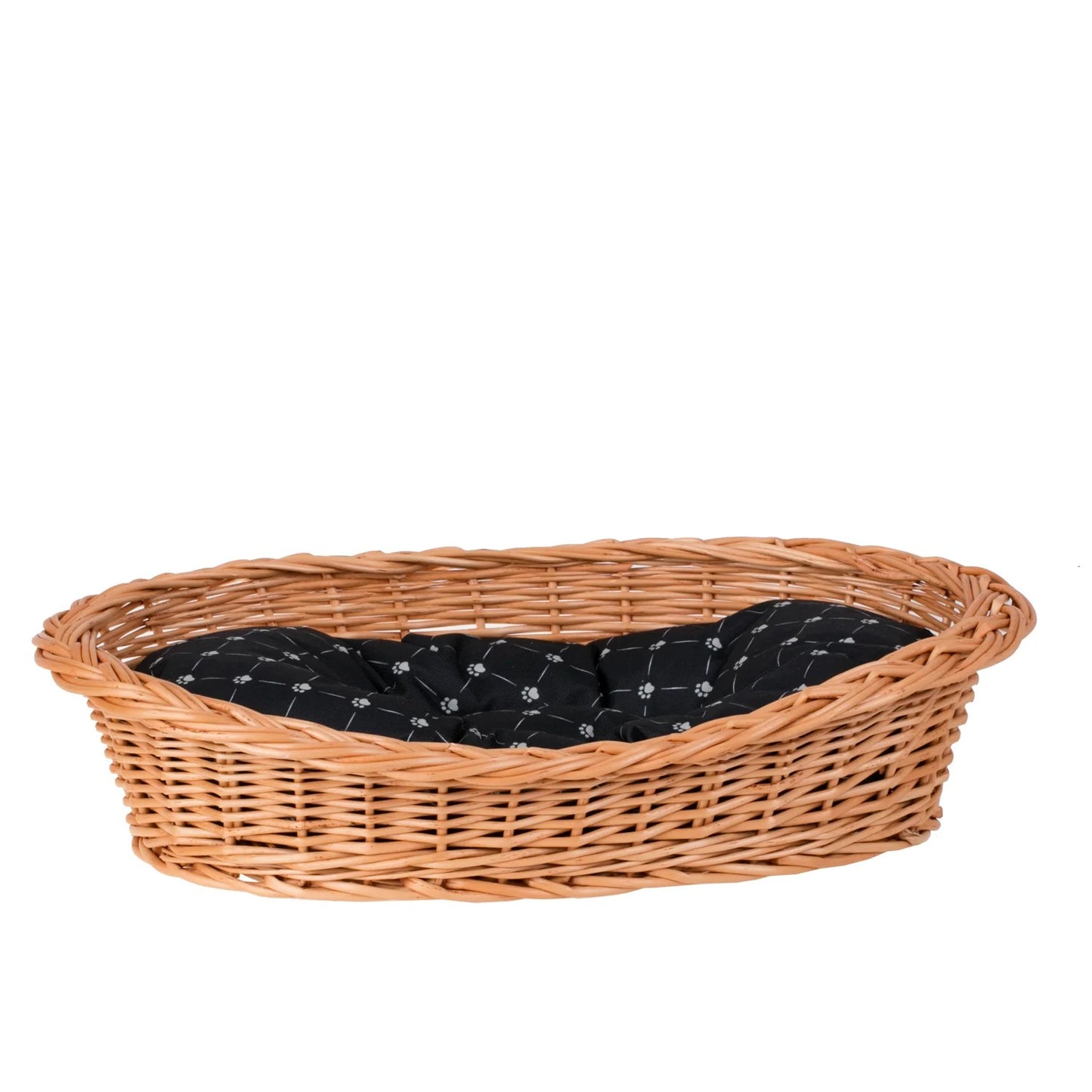 Enovia Natural Wicker Dog Bed With Black Cushion, 60x43 cm