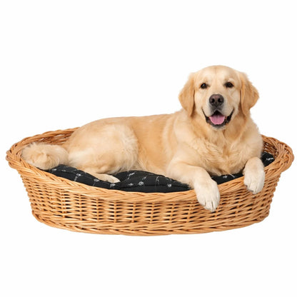Enovia Natural Wicker Dog Bed With Black Cushion, 60x43 cm