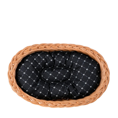 Enovia Natural Wicker Dog Bed With Black Cushion, 60x43 cm