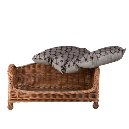 Erivia Wicker Pet Basket With Gray And Black Cushion, 64x42 cm