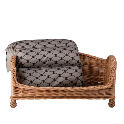 Erivia Wicker Pet Basket With Gray And Black Cushion, 64x42 cm