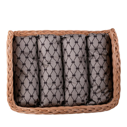 Erivia Wicker Pet Basket With Gray And Black Cushion, 64x42 cm