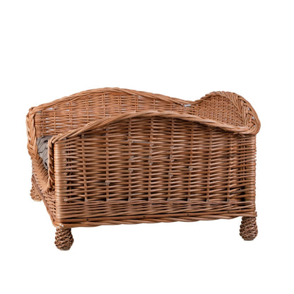 Erivia Wicker Pet Basket With Gray And Black Cushion, 64x42 cm