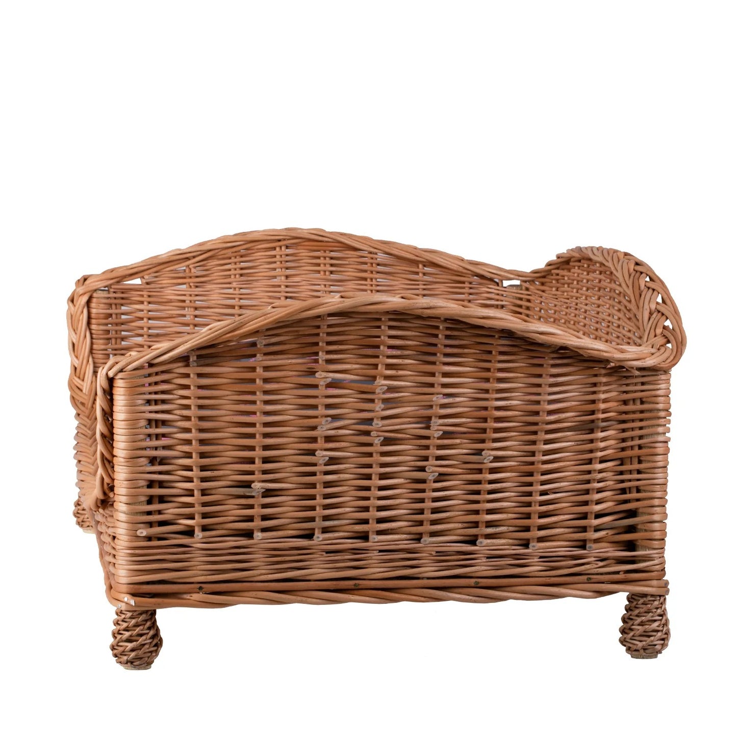 Erivia Wicker Pet Basket With Gray And Pink Cushion, 64x42 cm