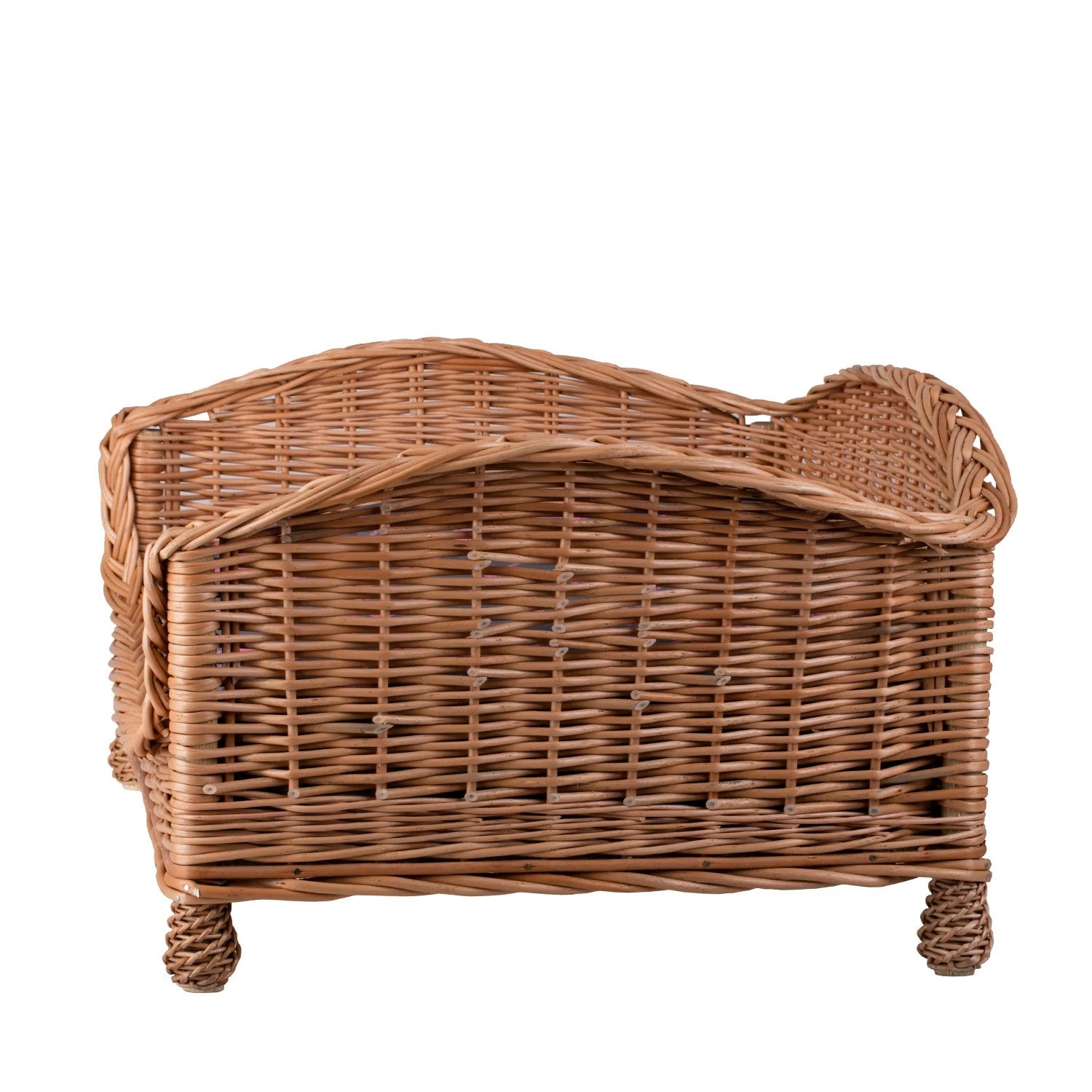 Erivia Wicker Pet Basket With Gray And Pink Cushion, 64x42 cm