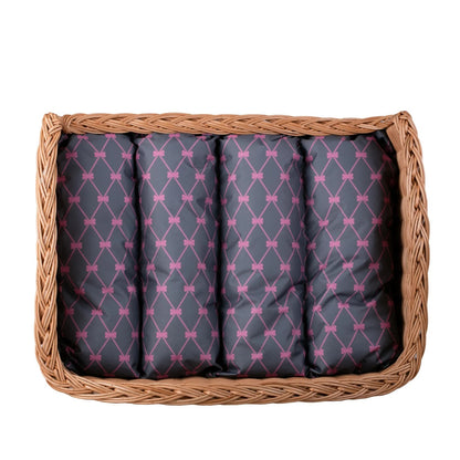 Erivia Wicker Pet Basket With Gray And Pink Cushion, 64x42 cm