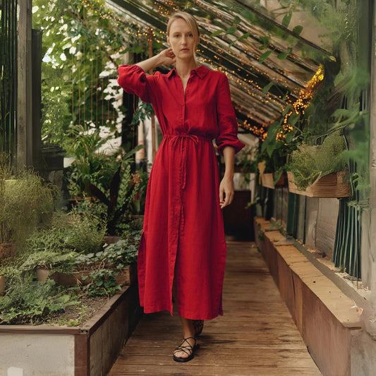 Linen Rhapsody Dress - Lava Falls